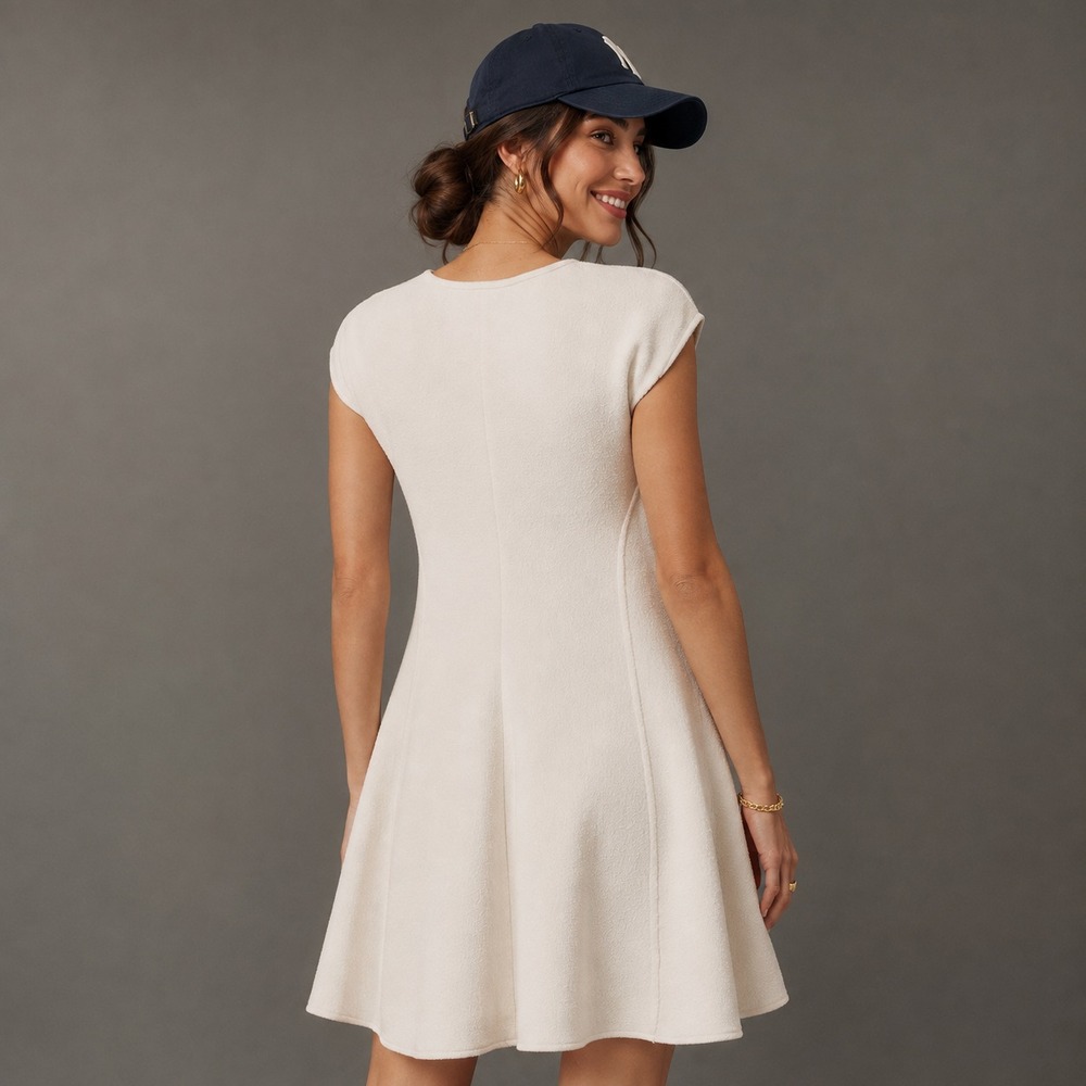 ANTHROPOLOGIE DAILY PRACTICE Women's LARGE New Mini Dress Textured Cap Sleeve